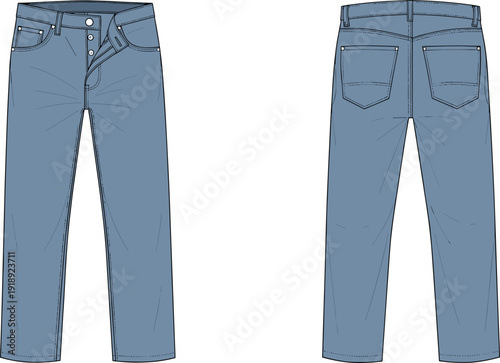 Blue jeans front and back view denim pants front view clothing