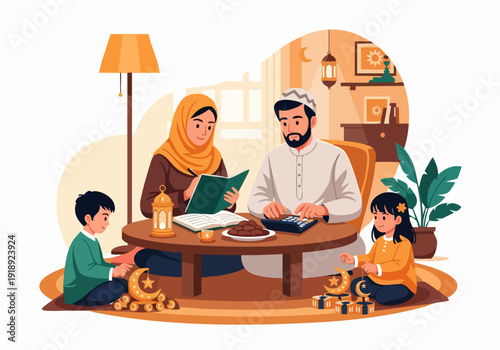 Muslim Family Sharing Charity and Helping Community During Ramadan