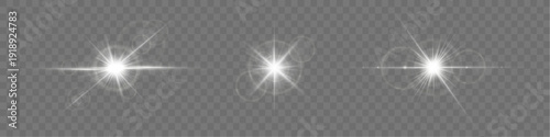 Celestial white twinkle. Pure star flash with glossy rays spreads elegant shine. Light particles and lens glow add clarity.