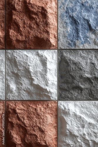 Abstract Square Panel Wall with Distressed Copper White Gray and Blue Textures Decorative Surface Background