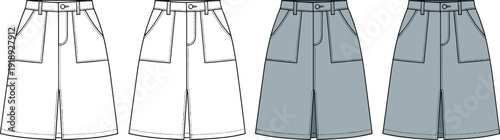 Line of four skirt with belt and pockets skirts fashion line clothing belted white