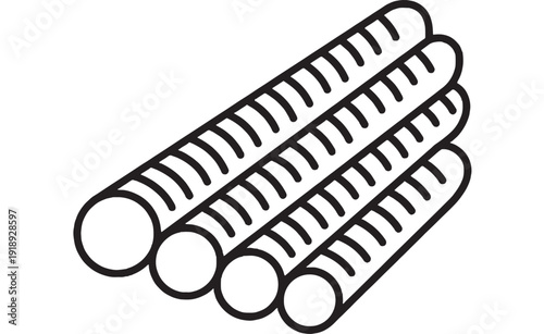 Rebar steel rods bundle icon in outline style showing reinforced concrete bars stacked together, construction material symbol for engineering, building, and architecture