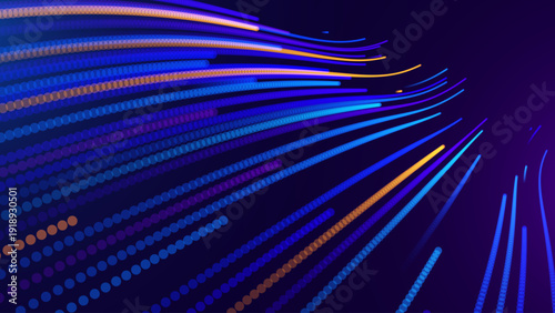 Technology Big Data Flow Background with AI Particles and Digital Stream Lines. Futuristic Data Science Concept. Tech Business Presentation or Annual Report Template. Vector Illustration.