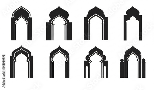 Islamic Door and Window Silhouette Arabic Arch Vector Set for Ramadan