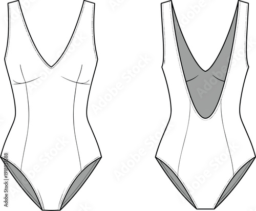White bodysuits front and back views leotard swimsuit fashion garment clothing