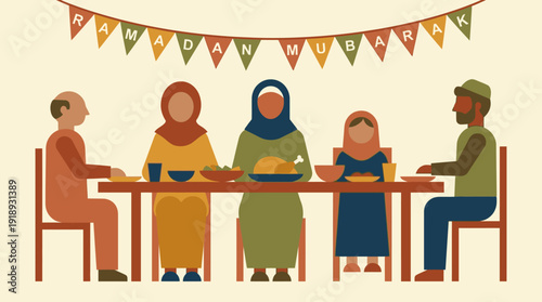 Ramadan Iftar Meal A Family Gathers for Festive Evening Dinner During the Holy Month