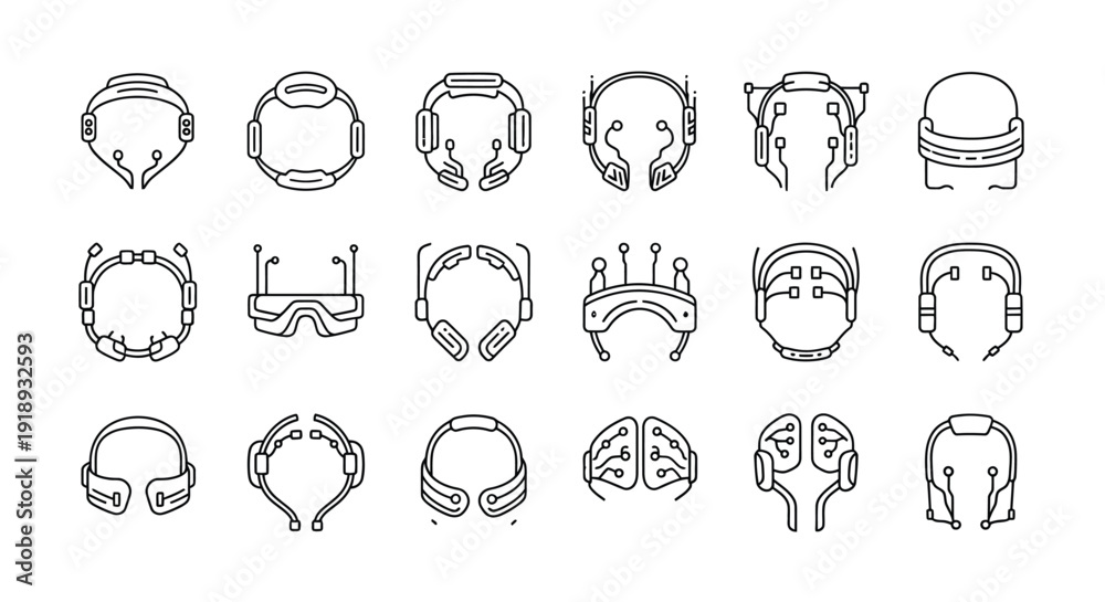 Fototapeta premium Medical Headgear Outline Icons Set Illustration