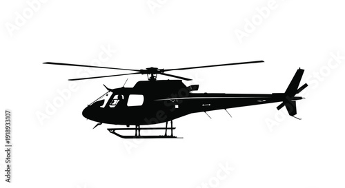Silhouette of a helicopter against a plain white background