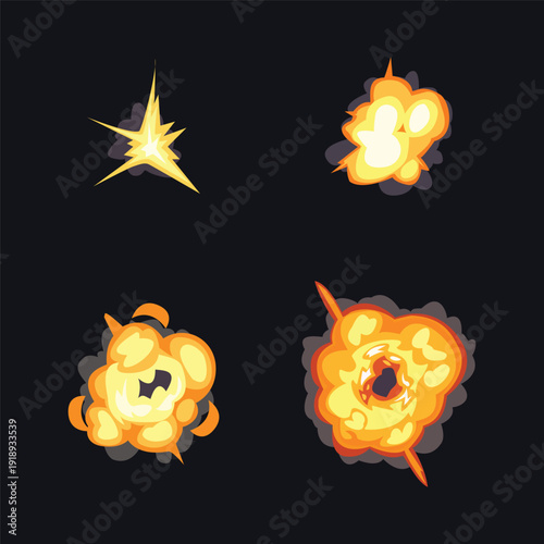 Boom burst effects, explode explosion of fire set illustration on white background 03