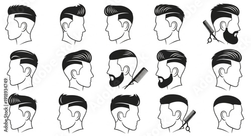 Collection of Diverse Mens Hairstyles and Beard Styles.