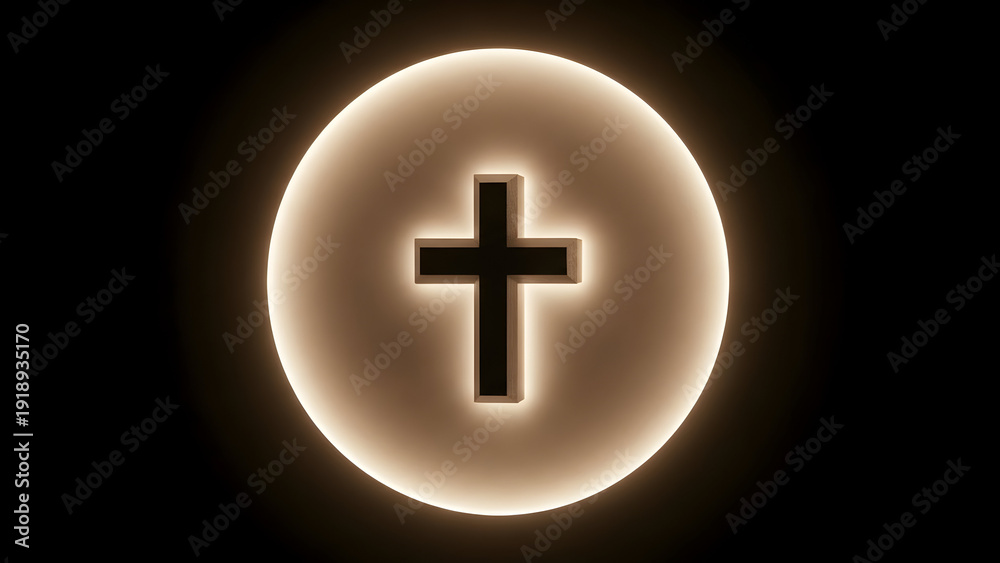 Fototapeta premium Glowing cross symbol on dark background