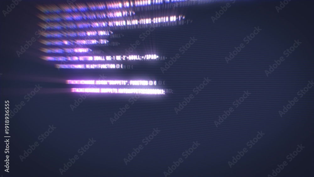 Obraz premium The process of writing a digital code by a programmer in a programming language, glowing letters and numbers. Making computer programs blue background