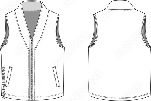 White vest front and back with zipper and pockets clothing