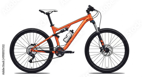 Orange Mountain Bike on White Background.