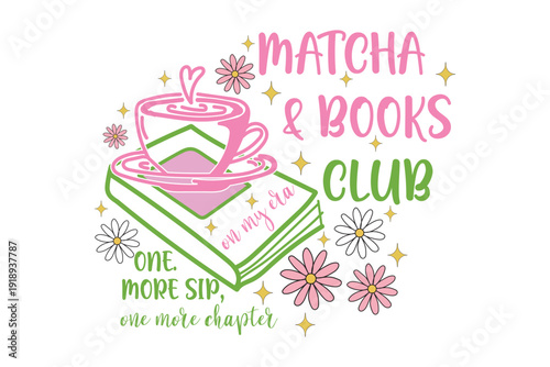 Matcha & Books Club Hand-drawn EPS T-shirt Design