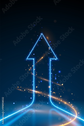 Blue and gold light arrow with sparks effect