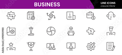 Business and Finance web icons in line style. Money, bank, contact, infographic. Icon collection. Vector illustration.