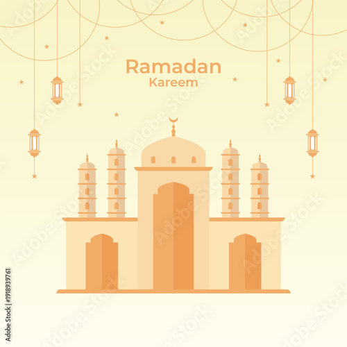 Ramadan Kareem Mosque Illustration Social Media Post Template