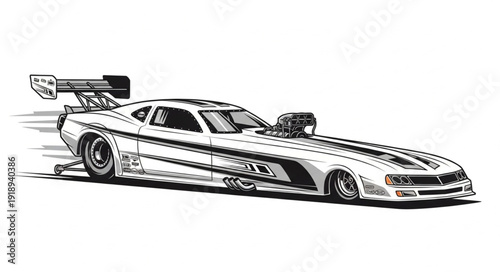 Racing Car Illustration Black White.