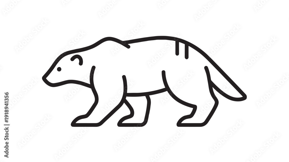 Obraz premium Bear outline icon walking in side view with minimalist black line art, simple wildlife symbol for logo, app, signage, conservation, Arctic nature and animal design