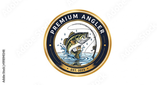Premium Angler Fishing Badge Emblem Logo.