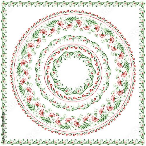 Vector floral seamless border patterns from hand painted red carnation flowers. 4 pattern brushes in the brush palette