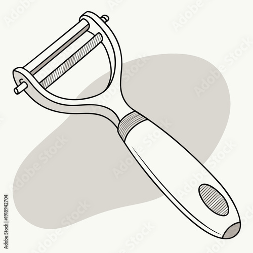 Ergonomic Vegetable Peeler with Swiveling Blade, Clean Line Art Illustration of a Kitchen Utensil