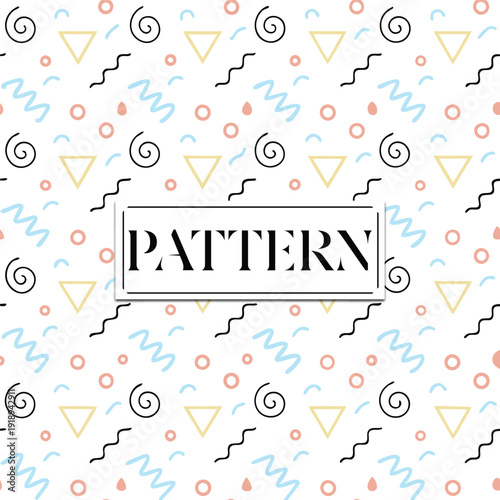Seamless pastel pattern with triangles swirls wavy lines and polka dots on white background seamless pattern