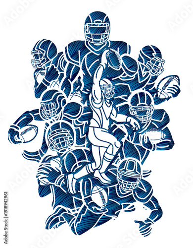 American Football Sport Players Mix Action Graphic Vector
