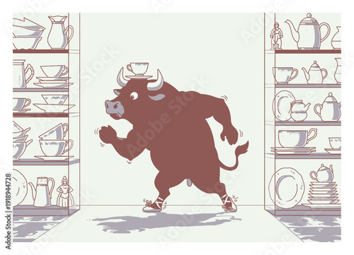 Careful Bull - Funny Vector Illustration