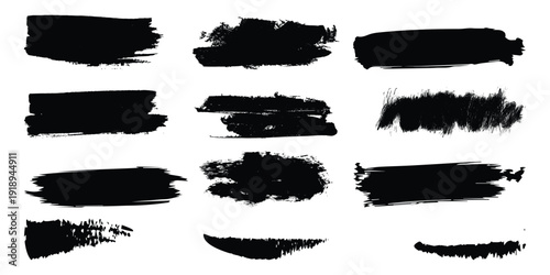 Straight line vector brush strokes. Black hand drawn stripes, smears. Paint roller line brushstrokes set.Vector isolated elements set.