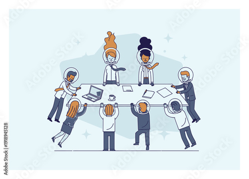 Zero Gravity Meeting - Floating Office Vector