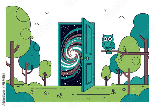 Galaxy Door - Forest Surreal Vector