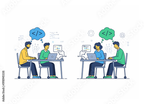 Hackathon Teamwork - Coding Collaboration Vector