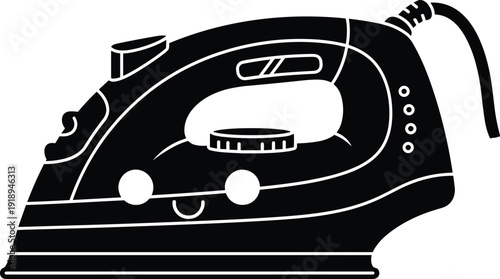 Electric iron silhouette vector illustration isolated on white background, household appliance for ironing clothes, home laundry equipment concept