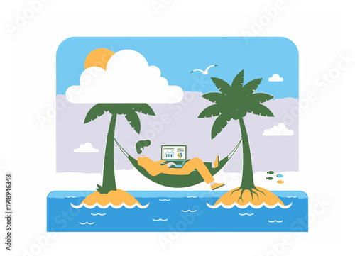Hammock Office - Remote Work Vector Illustration