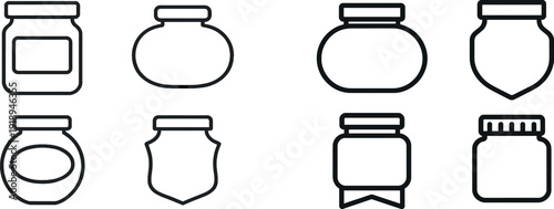 Four distinct jar designs are displayed with clean outlines, suitable for various purposes such as crafting, labeling, or storage. The jars vary in shape and style, offering unique options.