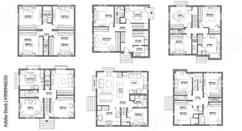 Architectural Floor Plans of Various Houses.