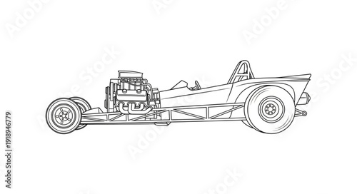 Racing Car Technical Side View Diagram.