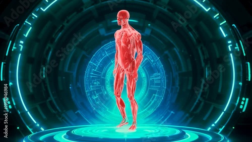 Human Muscular System Walking Perspective Hologram