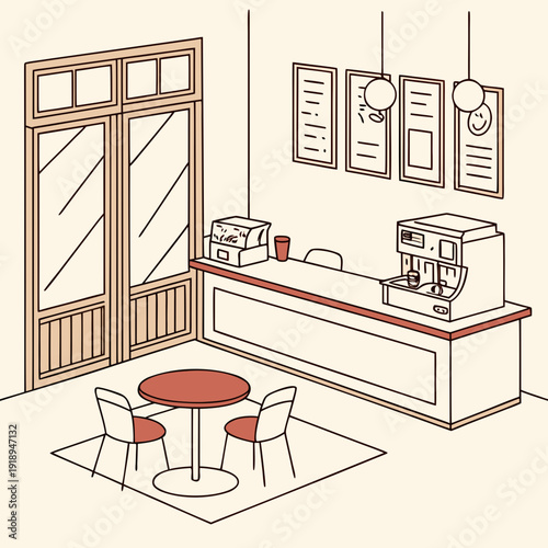 Cozy Coffee Shop Interior with Counter and Seating - Illustration