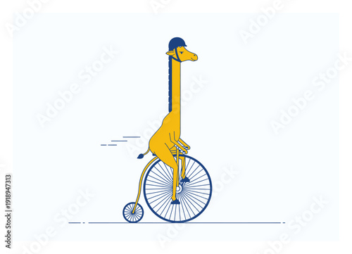 Giraffe on Penny Farthing - Whimsical Vector Illustration