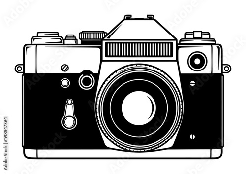 Vintage Camera Illustration - Black & White Vector