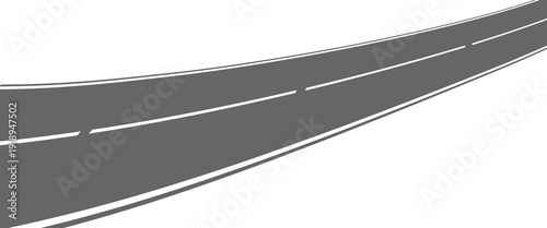 Winding road. Traveling along a curved highway. Background of the road to the horizon in perspective. Curvy asphalt empty line isolated vector concept.