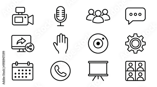 Modern Customer Service & Communication Line Icons Set: Live Chat, Support, Helpline, Feedback, Survey
