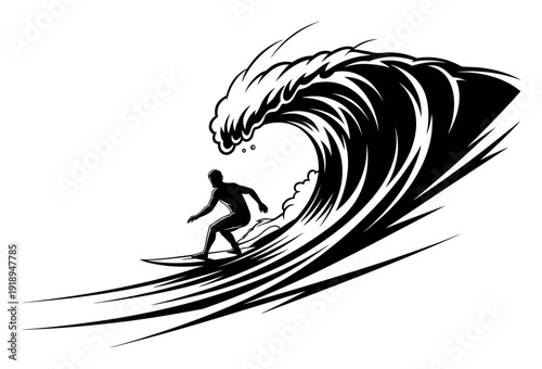 Surfer Silhouette - Wave Riding Vector