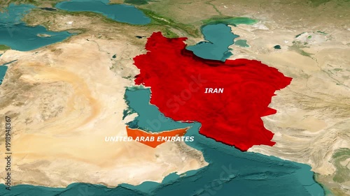 Strategic Map Highlighting Iran and United Arab Emirates Along the Persian Gulf