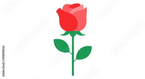 Simple red rose illustration with green leaves on white background.