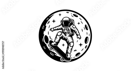 Astronaut Skateboarding on the Moon's Surface with Stars.