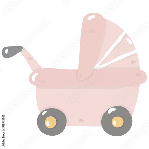 Wallpaper Mural Cute Hand-Drawn Pink Baby Stroller Illustration: Adorable Pram Graphic for Baby Shower, Newborn Greeting Cards, and Nursery Decor. Torontodigital.ca